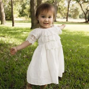 Linen white lace girl's summer dress